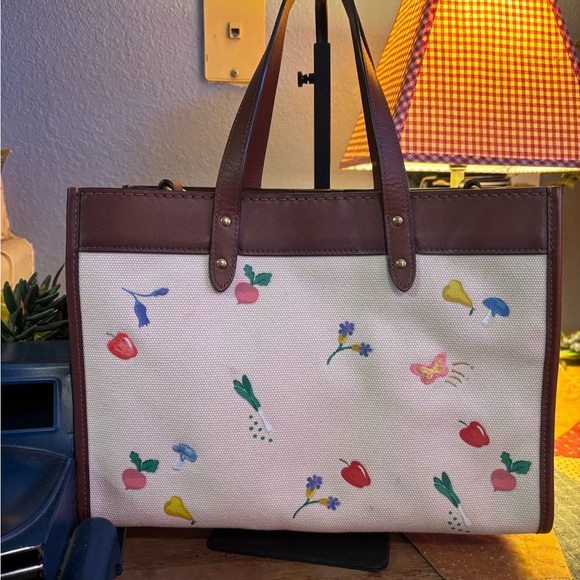 Coach Cargo Tote/ Canvas w/ Leather/Vegetable & Fruit Print - Picture 2 of 9